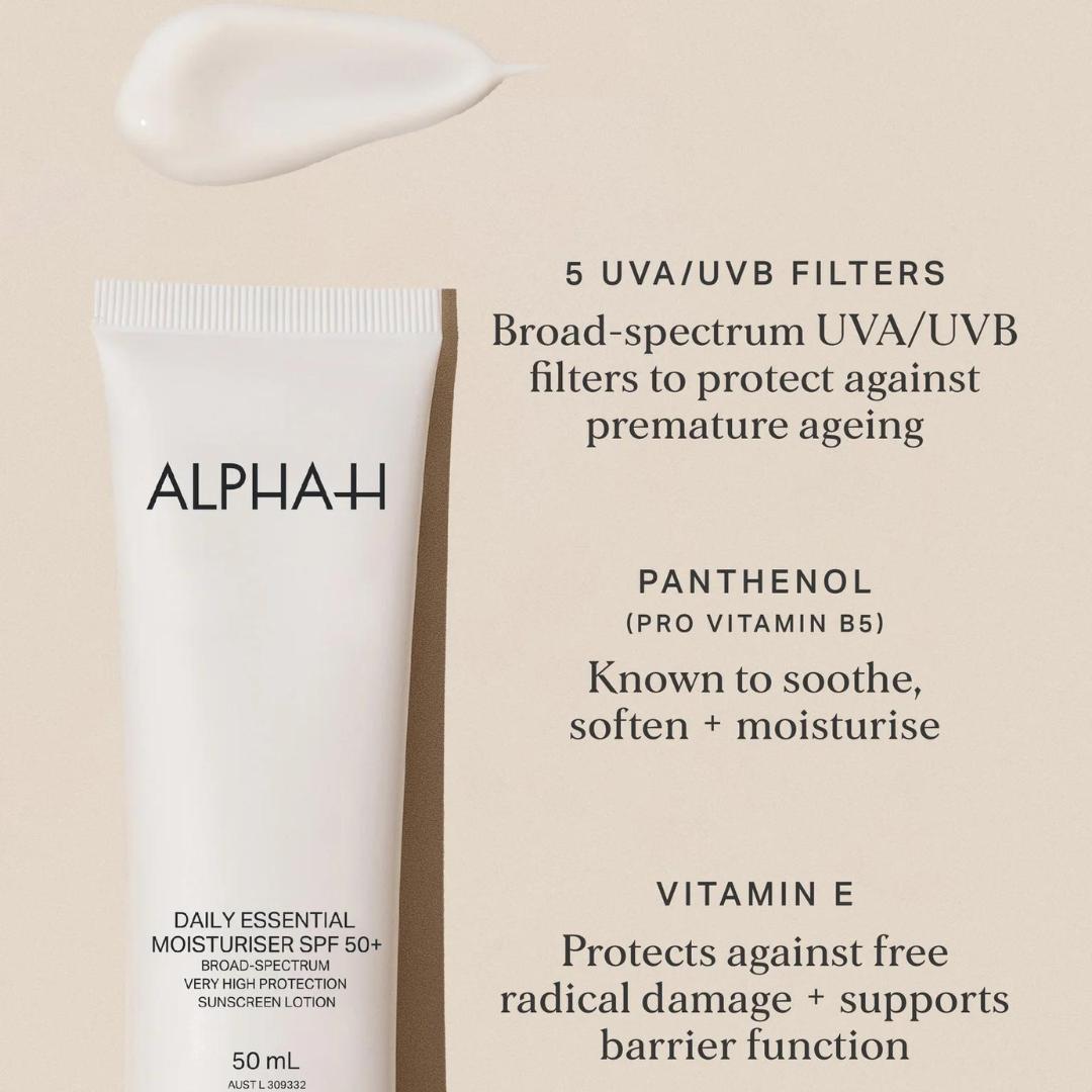 Alpha-H SPF50 daily moisturizer 30ml, UVA/UVB protection for healthy skin
