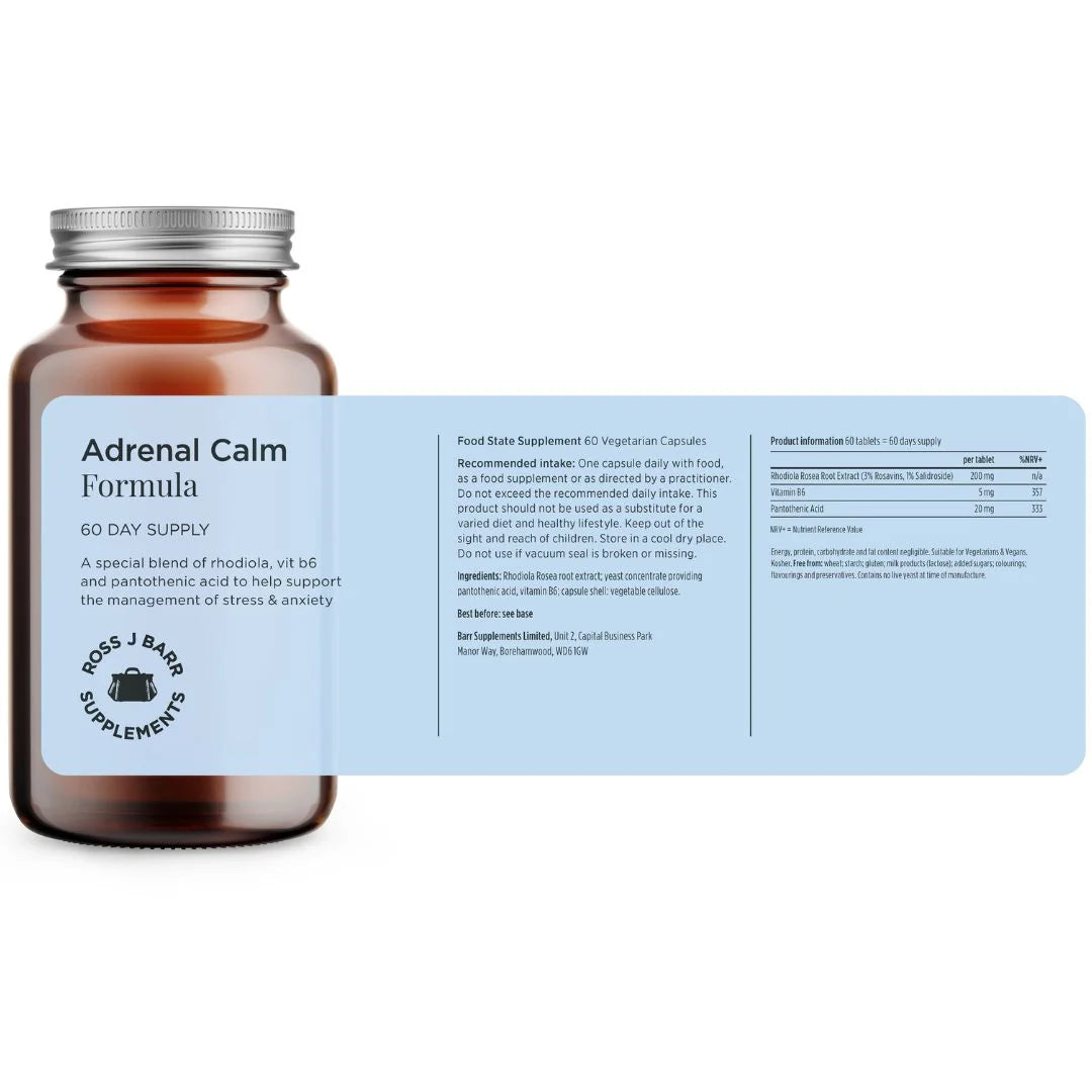 Ross J. Barr Adrenal Calm Adaptogen - Rhodiola Root, B5 & B6 vitamins - Stress Supplement, 60 Tablets