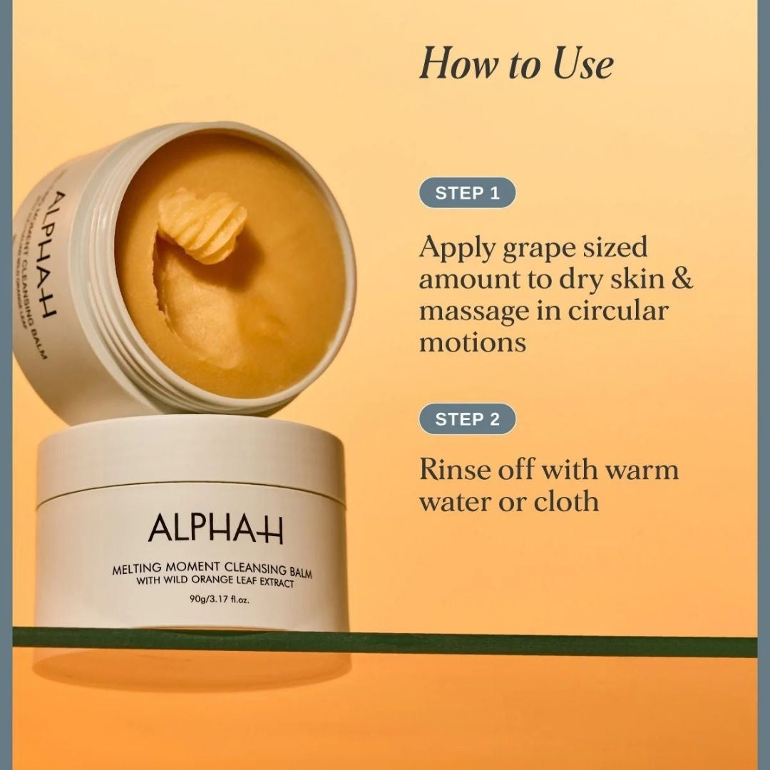 How to use Alpha-H Melting Moment Cleansing Balm – massage a grape-sized amount onto dry skin and rinse with warm water or a cloth