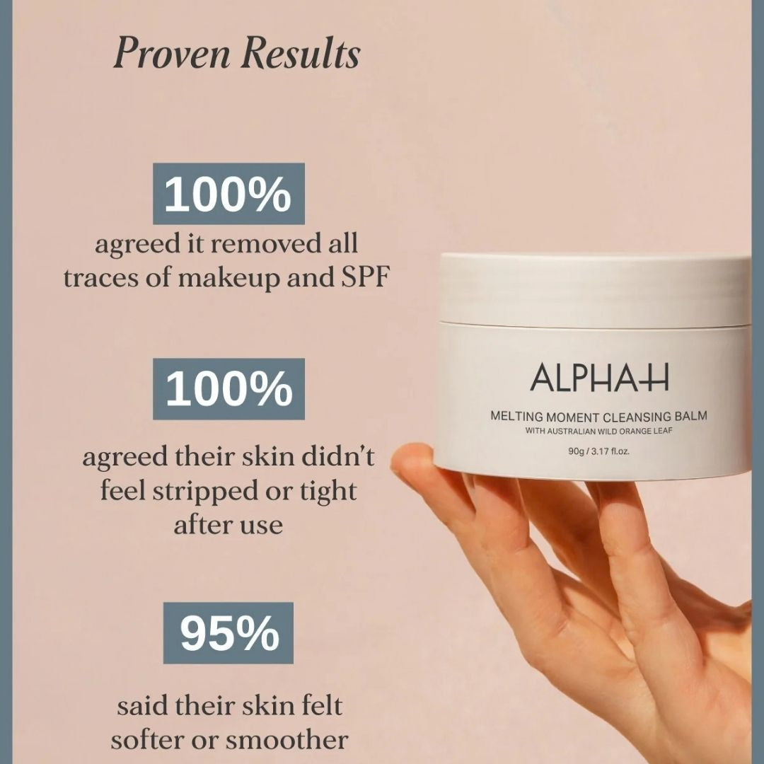 Alpha-H Melting Moment Cleansing Balm 90g with proven results for removing makeup and SPF while leaving skin soft and comfortable