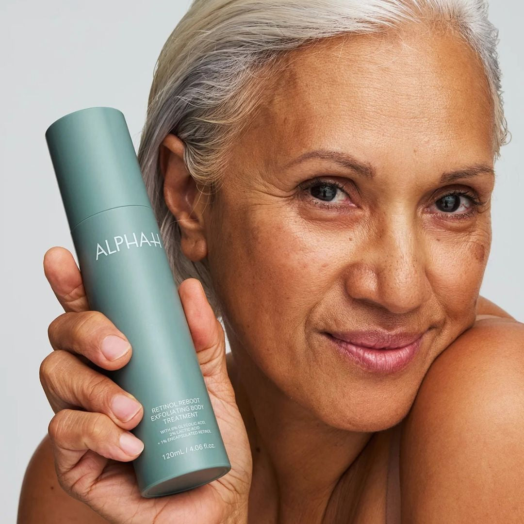 Alpha-H Retinol Reboot Exfoliating Body Treatment for smoother, more even-looking body skin with retinol and glycolic acid