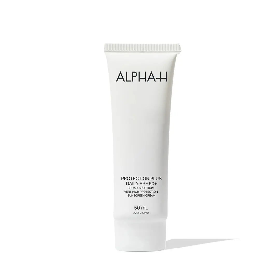 Alpha-H Protection Plus Daily SPF 50+ tube, lightweight daily sunscreen and moisturiser