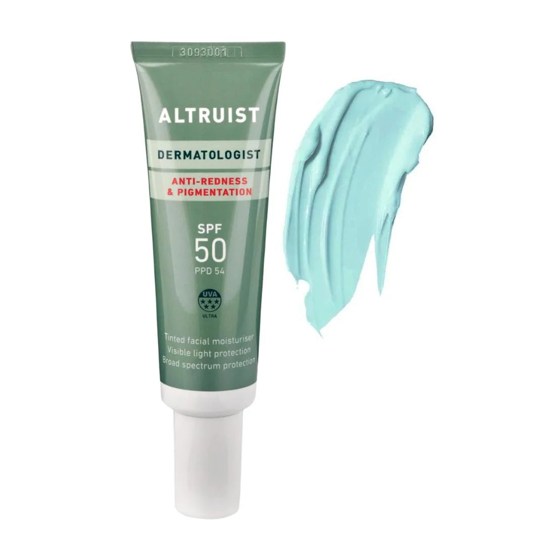 Altruist Dermatologist Anti-Redness and Pigmentation SPF 50 30ml – lightweight tinted cream texture swatch on white background