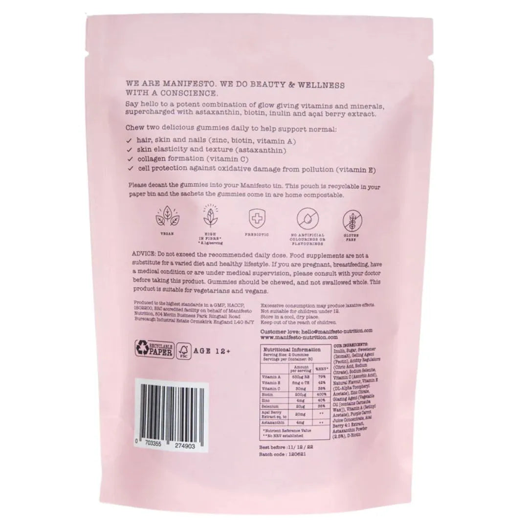 Manifesto Beauty, Hair, Skin & Nails Vitamin Gummies, refill 30 days