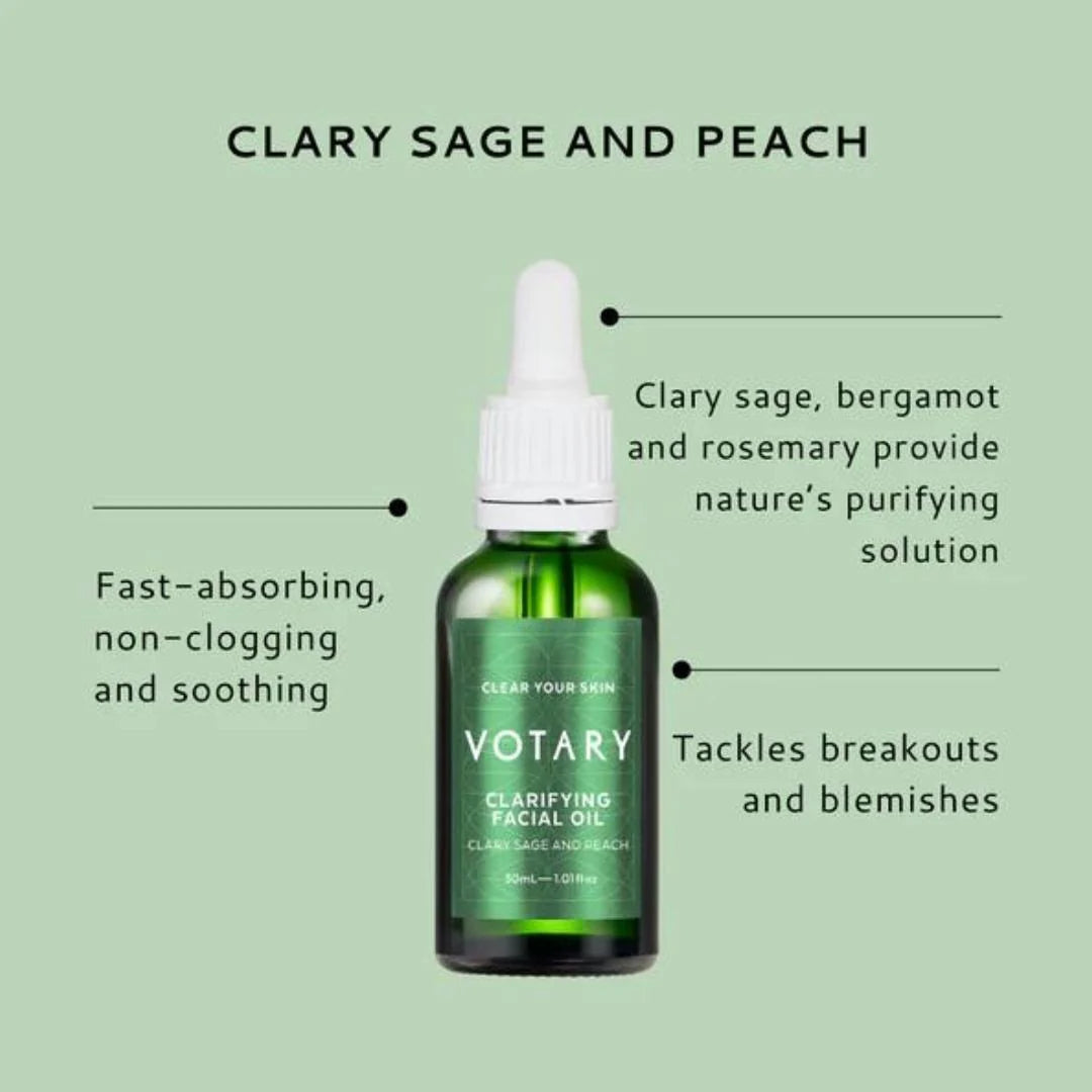 Votary Clarifying Facial Oil - Clary Sage & Peach, 30ml