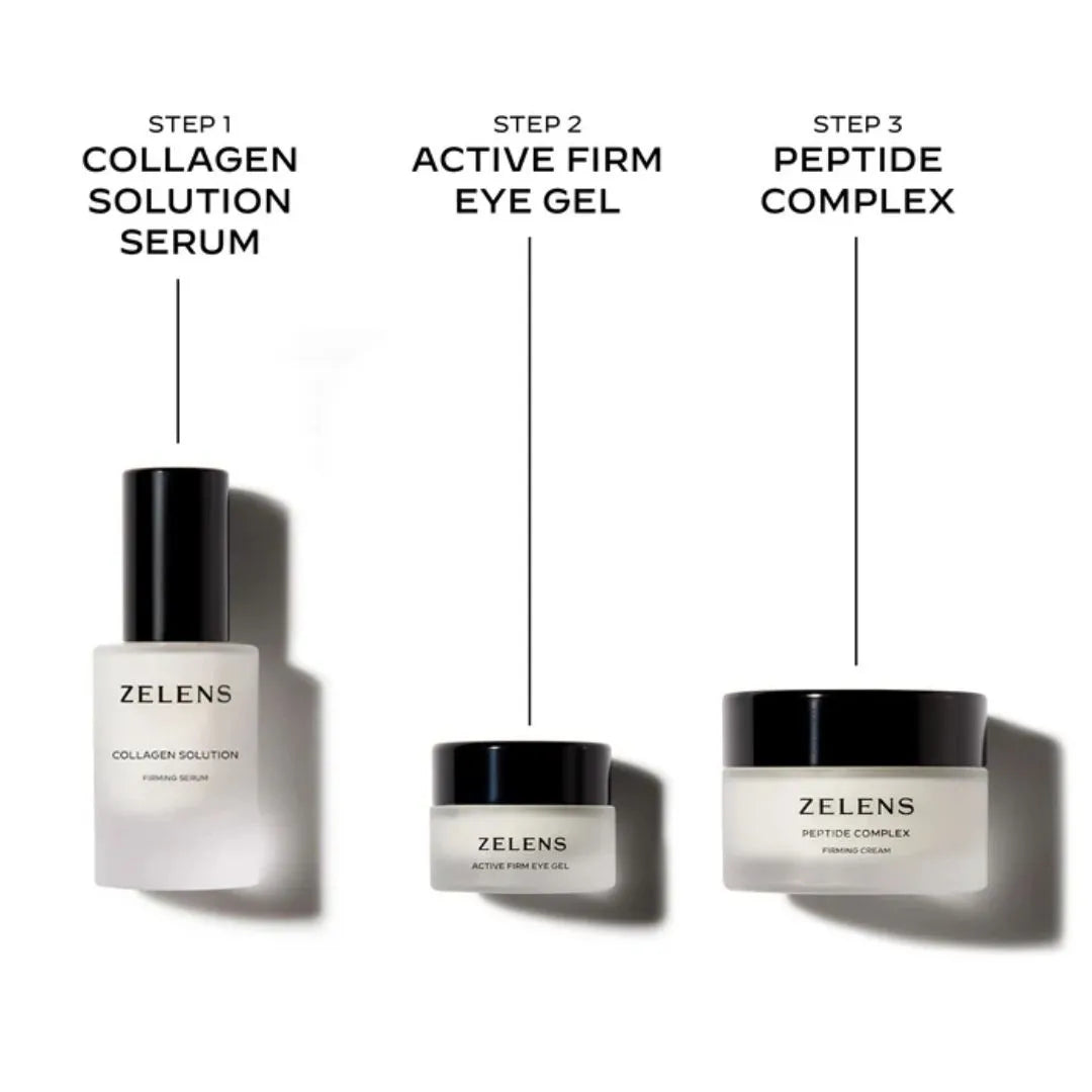 Ze lens skincare products with step-by-step instructions on a white background