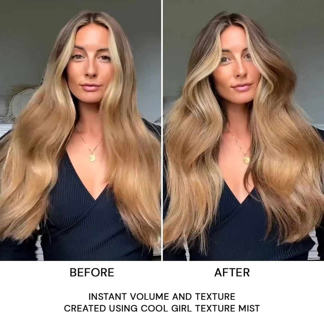 Hair by Sam McKnight Cool Girl Barely There Texture Mist before and after showing instant volume and texture
