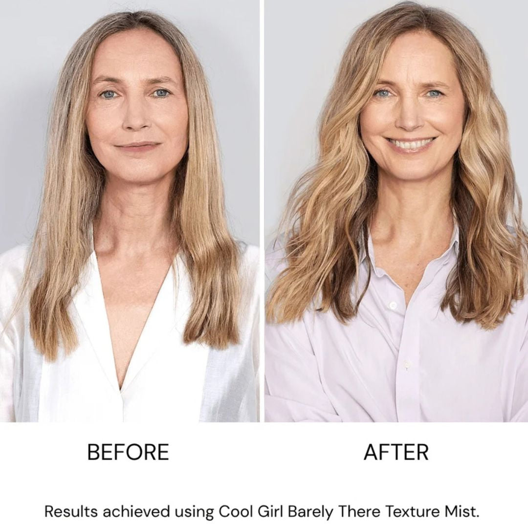 Hair by Sam McKnight Cool Girl Barely There Texture Mist before and after showing added texture and movement