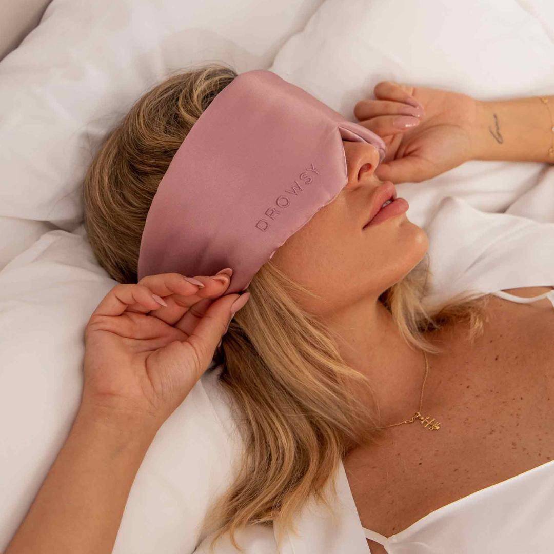 Drowsy Sleep Collection - Pillow Case Akoya Pearl, Damask Rose Sleep Mask and bag