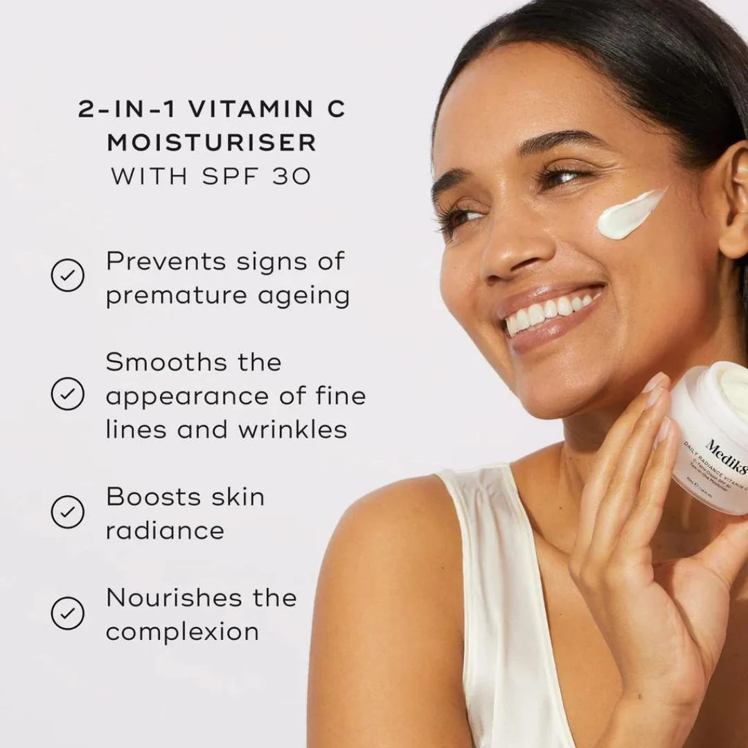 Medik8 Daily Radiance Vitamin C-Tetra Cream SPF 30 50ml – SPF 30 sun protection benefits infographic