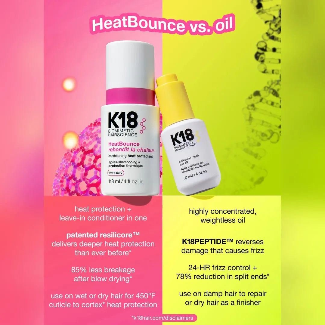 K18 Heat Bounce conditions and smooths while protecting