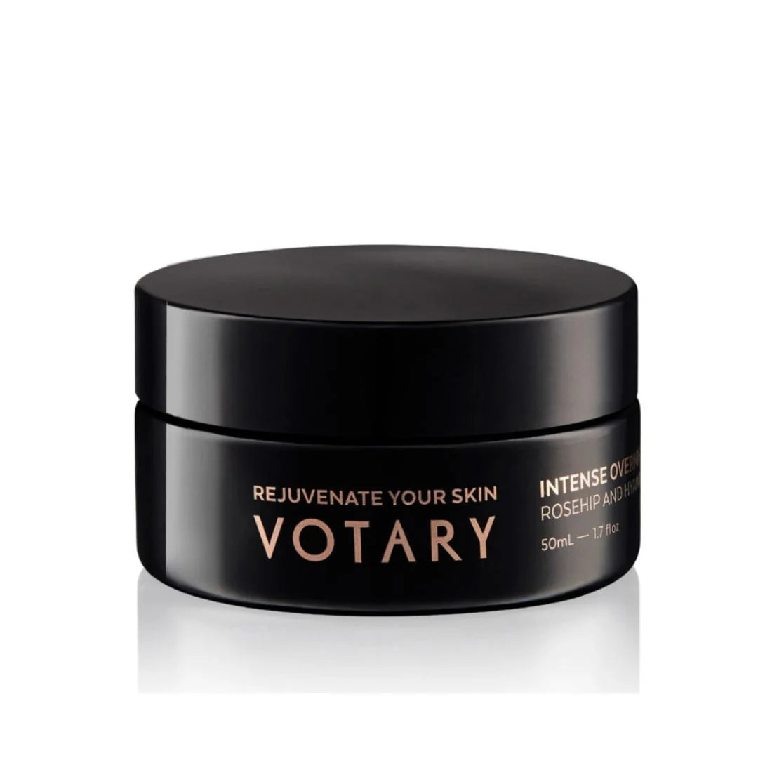 Votary Intense Overnight Mask Rosehip & Hyaluronic 50ml – verified customer reviews panel on light background