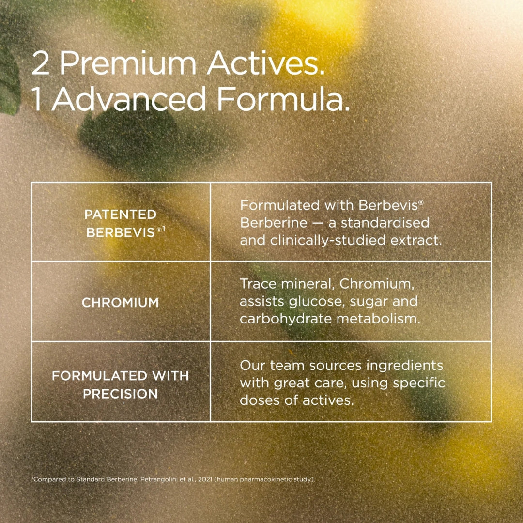 JSHealth Berberine+ Advanced Formula 60 Tablets – lifestyle flat lay: bottle with wellness styling on neutral background