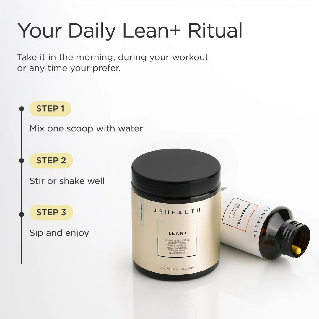 JSHealth Lean+ Creatine + Berberine Metabolism Bundle – product shot with key formula callout on beige background