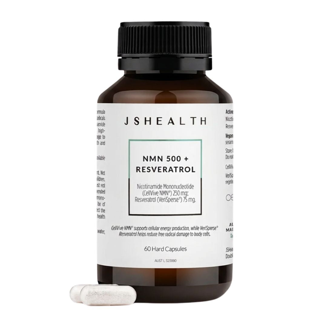 JSHealth NMN 500 + Resveratrol 60 hard capsules with CellVive NMN and VeriSperse Resveratrol