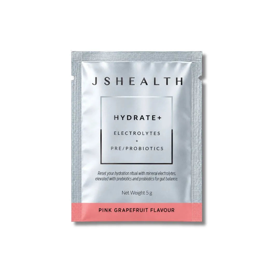 JSHealth Hydrate+ Electrolytes with Prebiotics and Probiotics Pink Grapefruit Flavour 5g hydration sachet