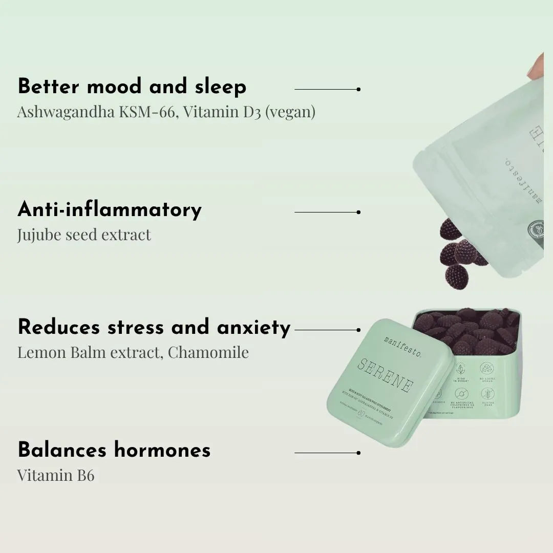 Manifesto Serene Mood & Hormone Balance Gummies - Ashwagandha + Vitamin D3, 30 Days