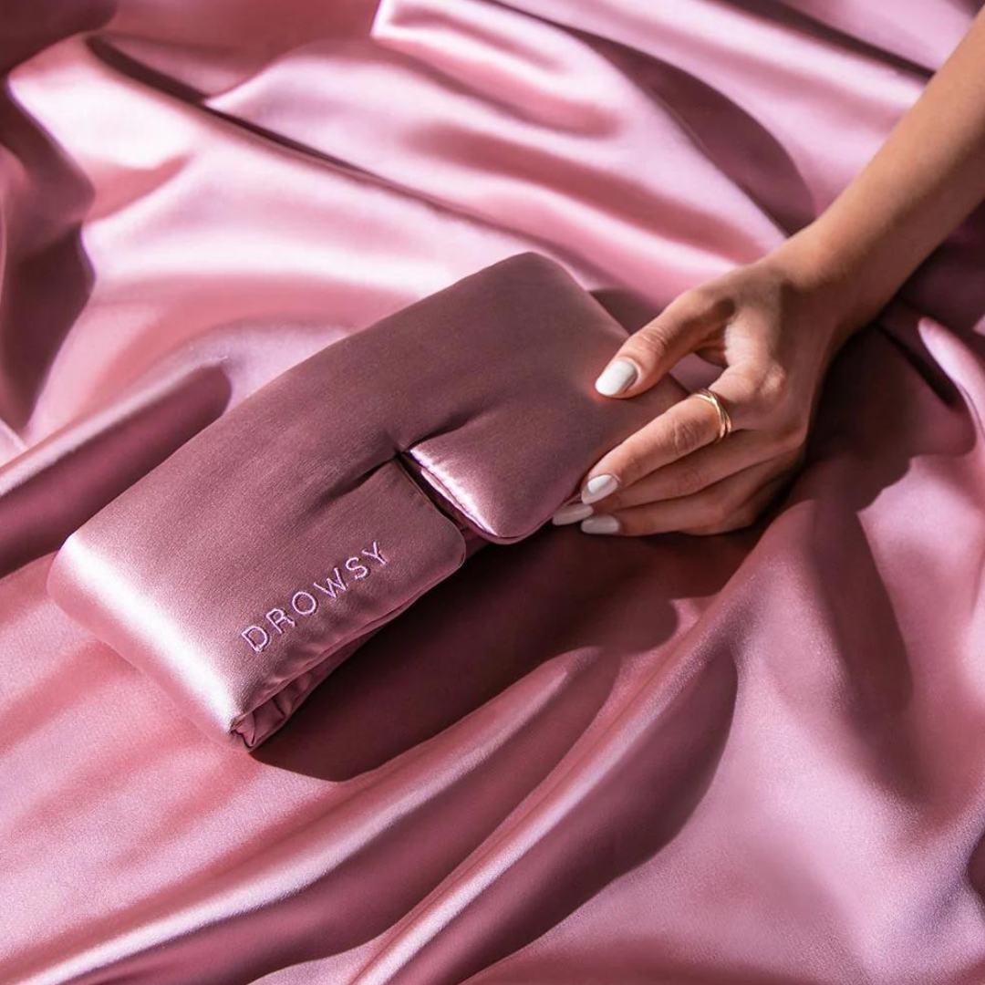 Drowsy Sleep Collection - Pillow Case Dusty Gold, Damask Rose Sleep Mask and bag