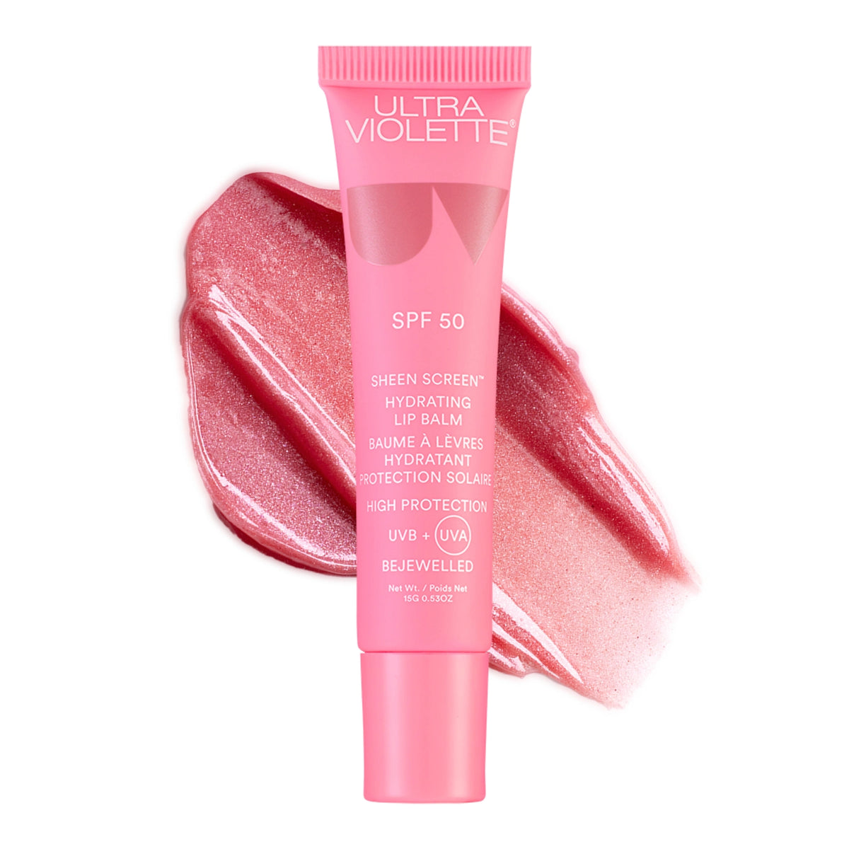 Ultra Violette Bejewelled Sheen Screen SPF 50 Hydrating Lip Balm – secondary lip balm tube shot on white background