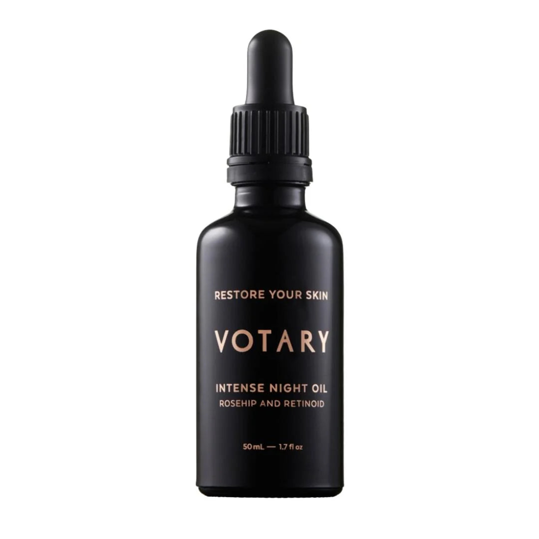 Votary Intense Night Oil Rosehip & Retinoid 50ml – product and box packaging shot on white background
