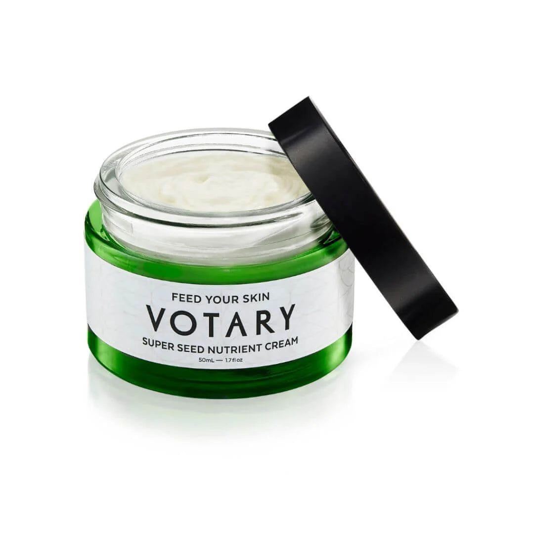 Votary Super Seed Nutrient Cream Fragrance Free 50ml – rich cream texture swatch on white background