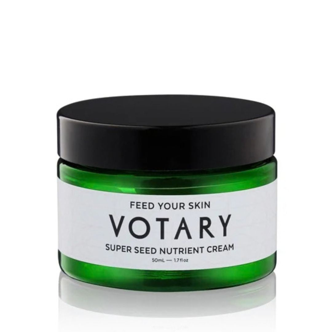 Votary Super Seed Nutrient Cream fragrance-free moisturiser in green glass jar