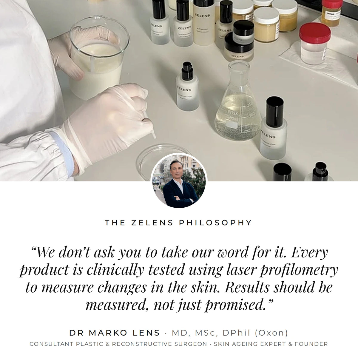 The Zelens Philosophy: every product clinically tested by Dr Marko Lens