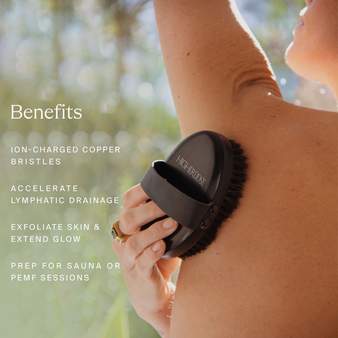 Ion-charged Copper Bristles, Accelerate Lymphatic Drainage, Exfoliate, Sauna Prep