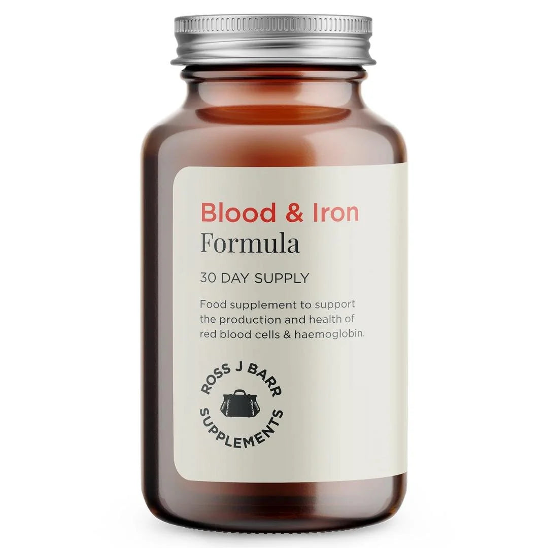 Ross J. Barr Blood and Iron Formula 60 capsules – front-of-pack product bottle shot on white background
