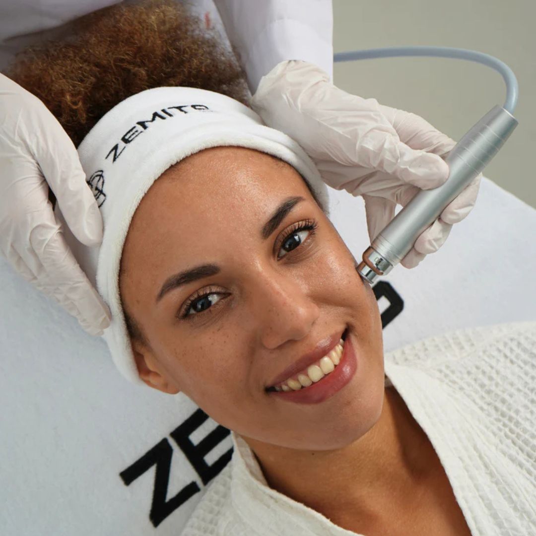 Zemits HydroDermabrasion is a non-invasive facial technology combines gentle exfoliation with powerful hydration, using a vacuum-based system to deeply cleanse pores, removes dead skin cells, , and infuse the skin with nourishing serums--leaving it smooth, radiant, and revitalised.