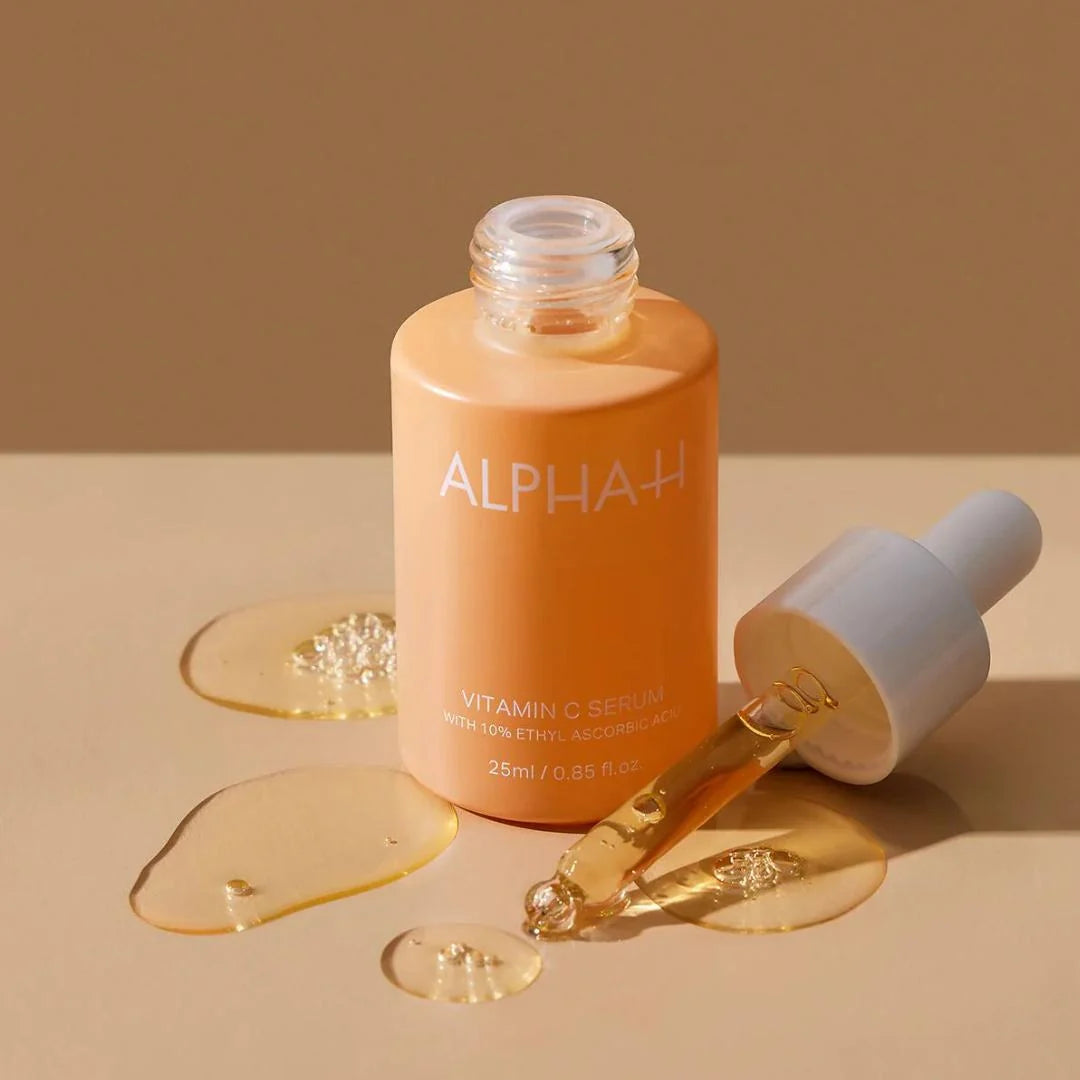 Alpha-H Vitamin C Brightening Serum 10% 25ml – how to use infographic: apply morning to cleansed skin before SPF