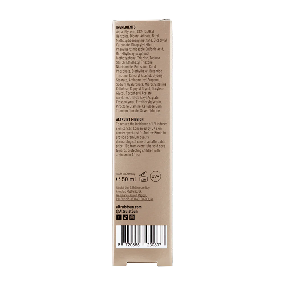 Altruist Dermatologist Moisturising Fluid SPF 50 with 0.5% Hyaluronic Acid, 50ml