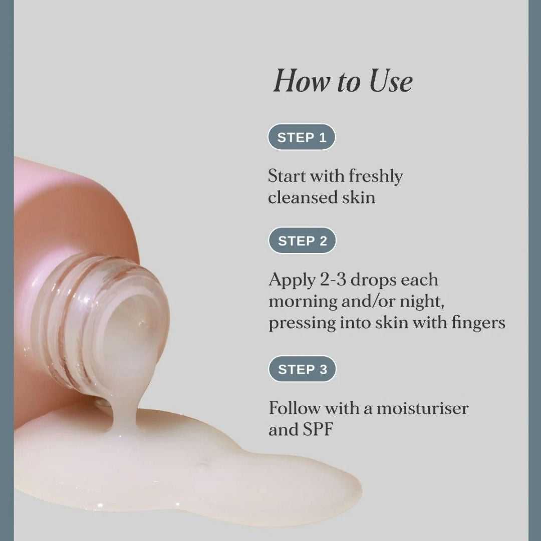Alpha-H Vitamin E Serum – How to use apply 2 to 3 drops to cleansed skin morning or night, followed by moisturiser and SPF