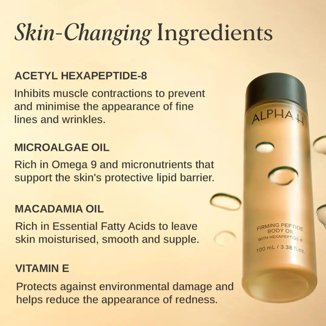 Alpha-H body oil with ingredients listed 
