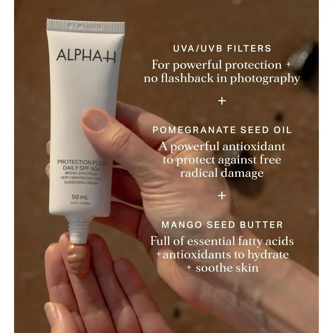 Alpha-H Protection Plus Daily SPF 50+ applied to skin for daily sun protection