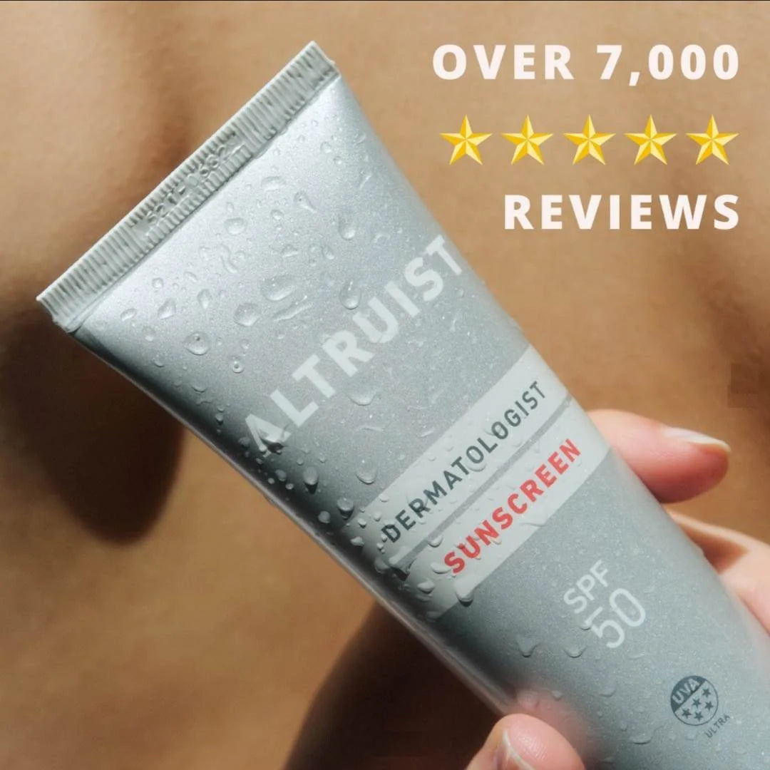 Altruist Dermatologist Sunscreen SPF 50 100ml – verified customer reviews panel on light background