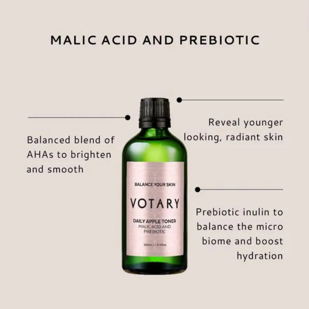 Votary Daily Apple Toner, AHAs - Malic Acid and Prebiotic Toner, 100ml