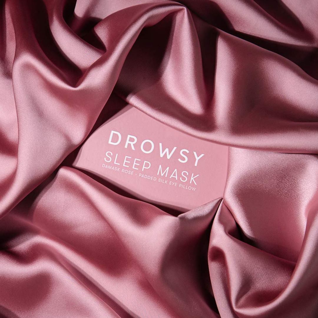 Drowsy Sleep Collection - Pillow Case Dusty Gold, Damask Rose Sleep Mask and bag