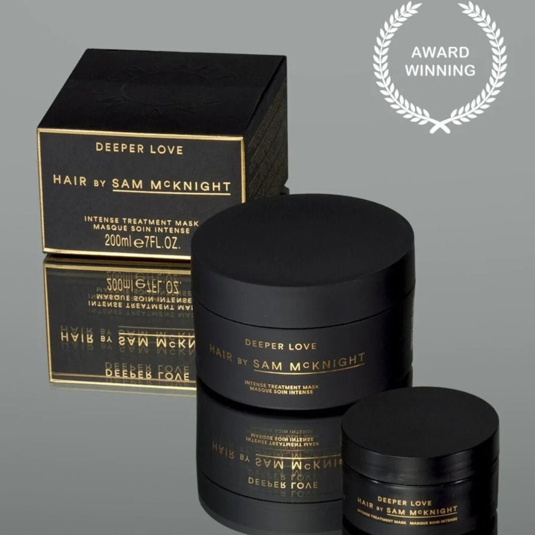 Hair by Sam McKnight Deeper Love Intense Treatment Mask in full-size and travel-size jars