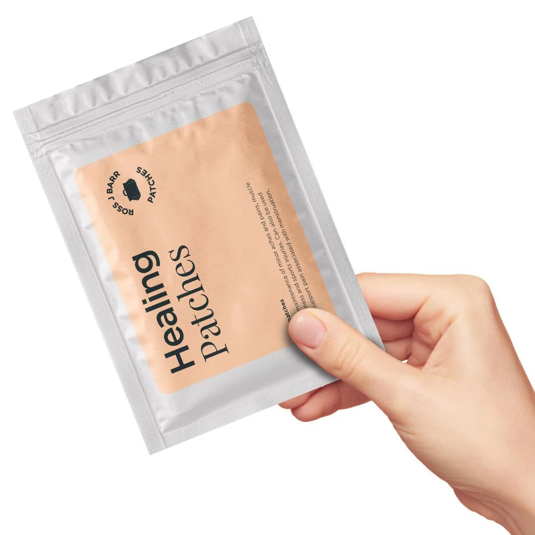 Ross J. Barr Healing Patches 5 patches – lifestyle shot: patch applied to wrist on neutral background