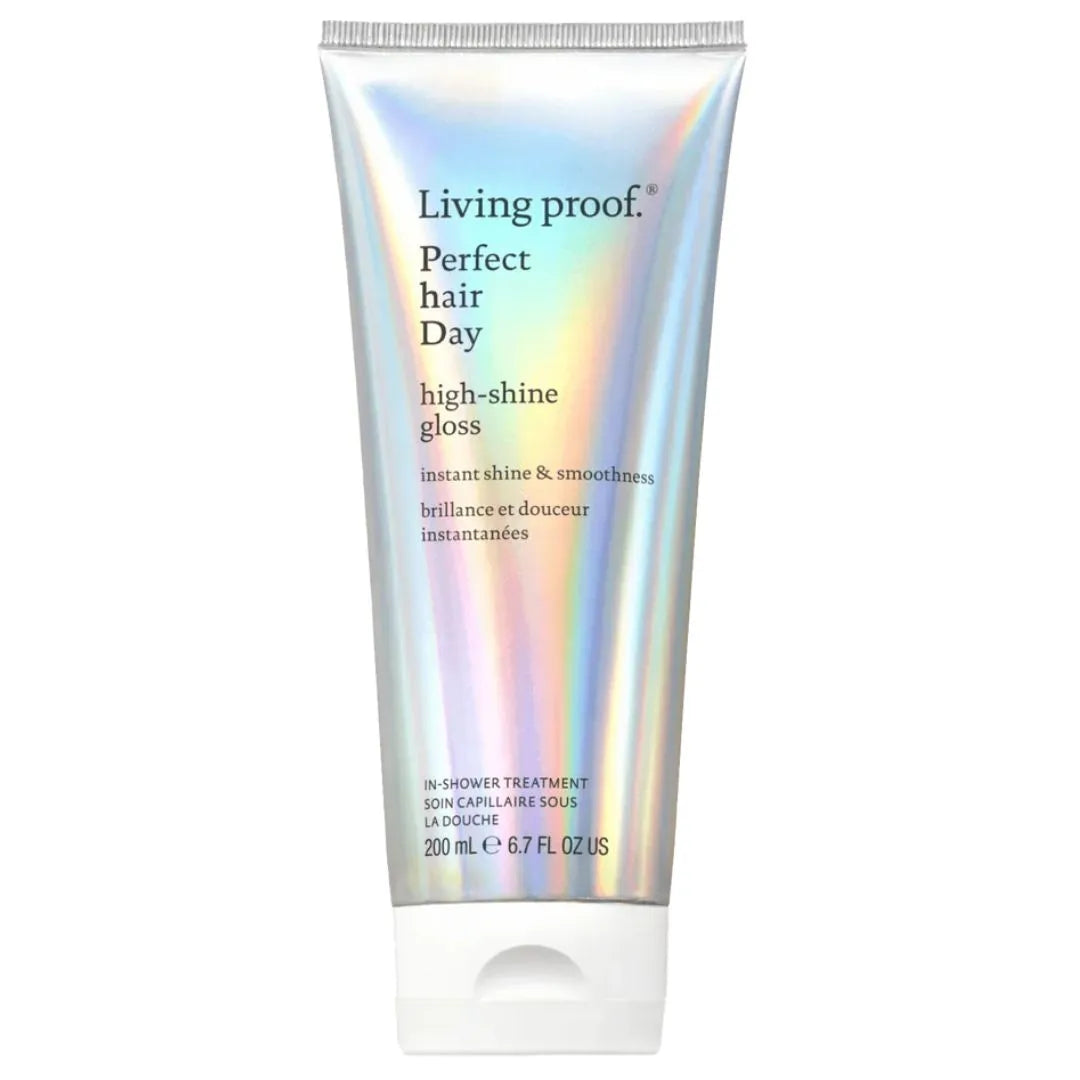 Living Proof Perfect Hair Day high-shine gloss tube on a white background