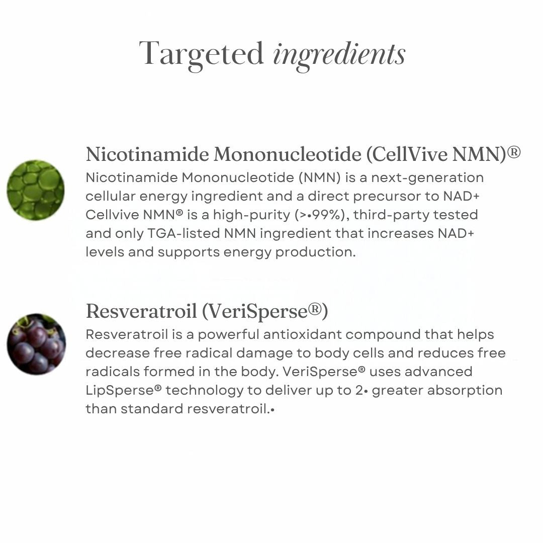 JSHealth NMN 500 + Resveratrol targeted ingredients with high-purity CellVive NMN and VeriSperse Resveratrol