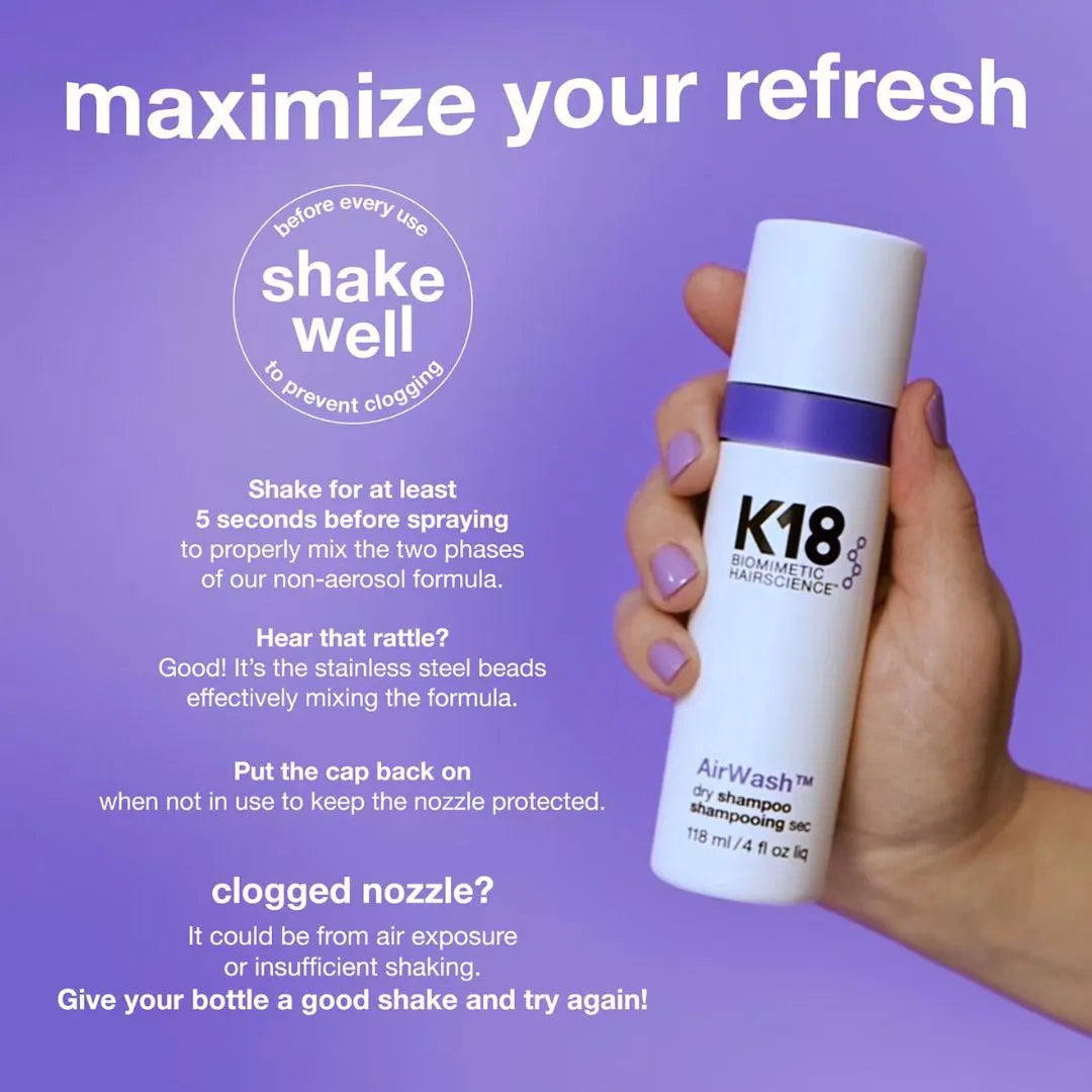 K18 AirWash Dry Shampoo refreshes hair between washes