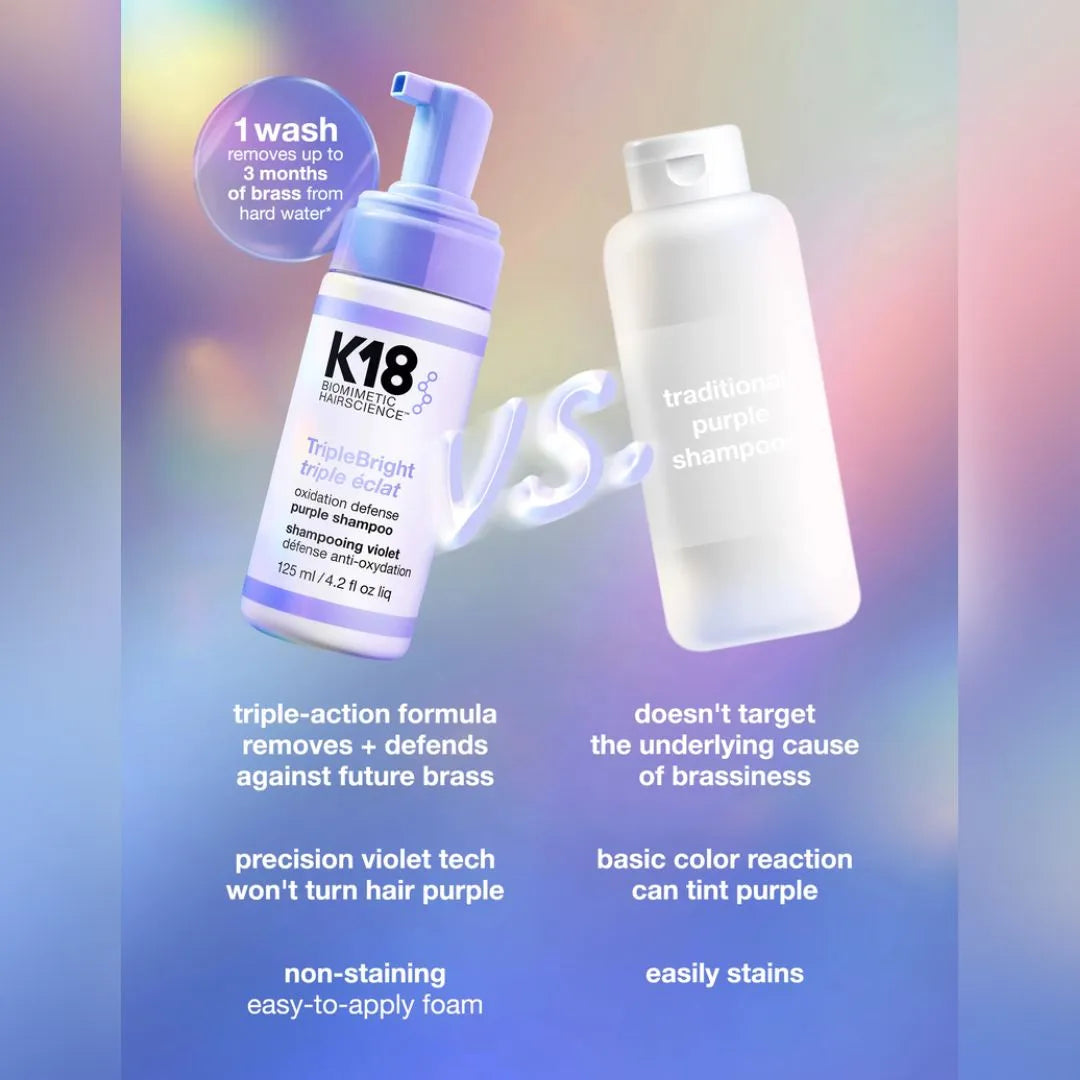 K18 TripleBright purple shampoo for cool, bright tones