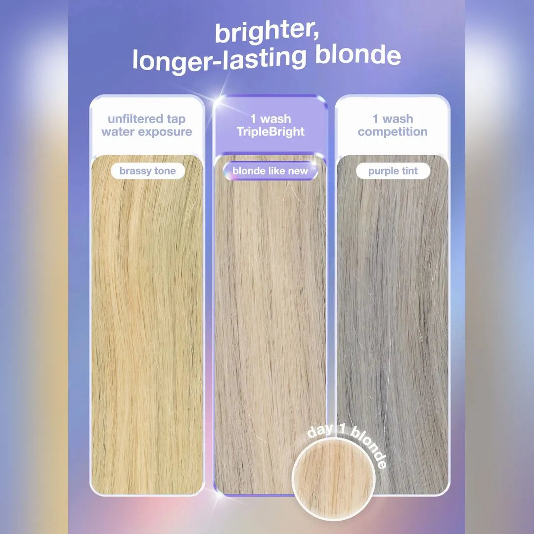 K18 TripleBright purple shampoo neutralises brassy yellow tones