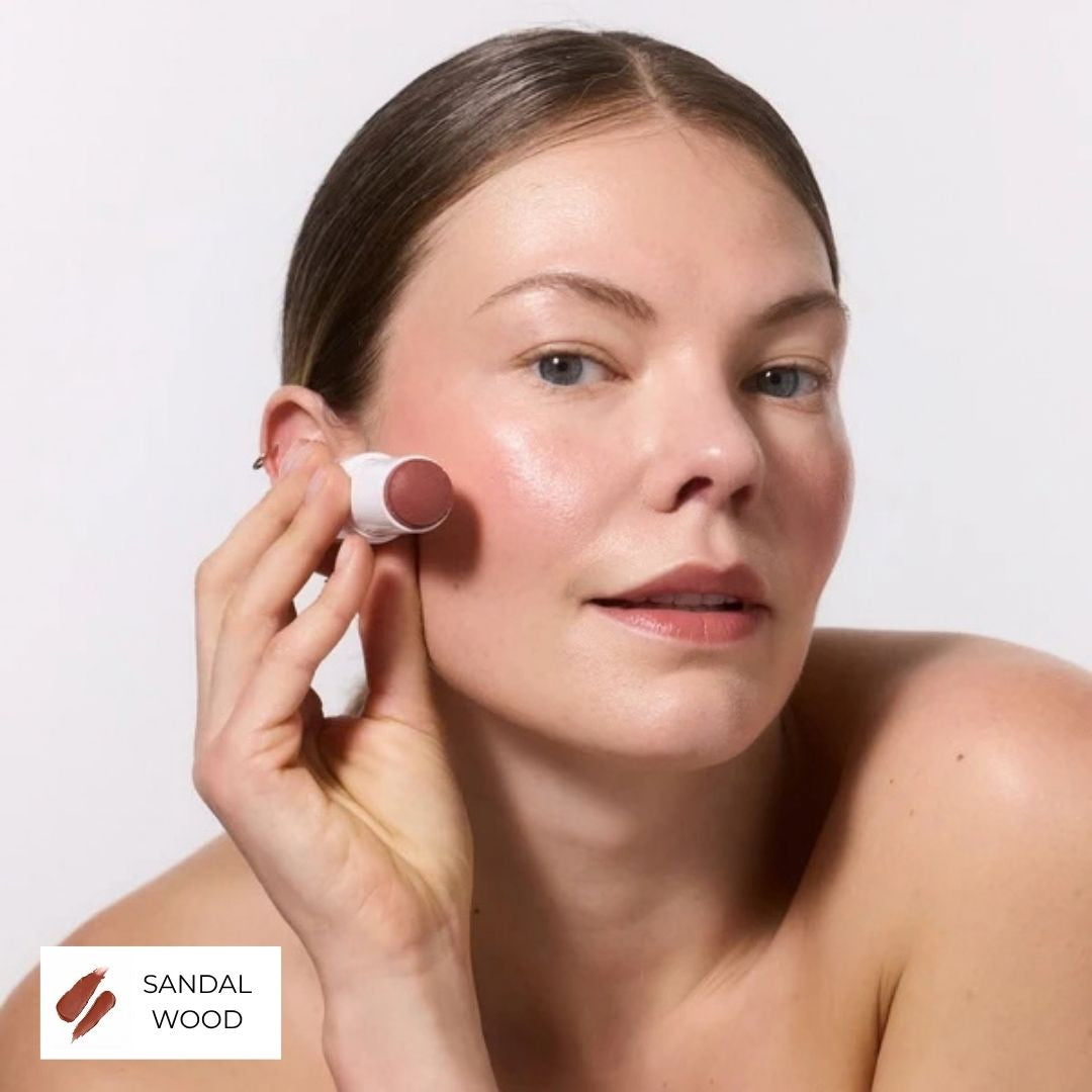 Votary Lip & Cheek Tint in Sandalwood shown on cheek