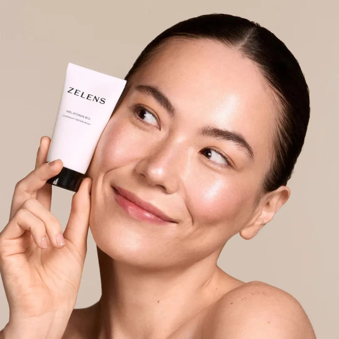 Zelens Melatonin B12 Overnight Repair Mask held in hand, for replenished skin by morning