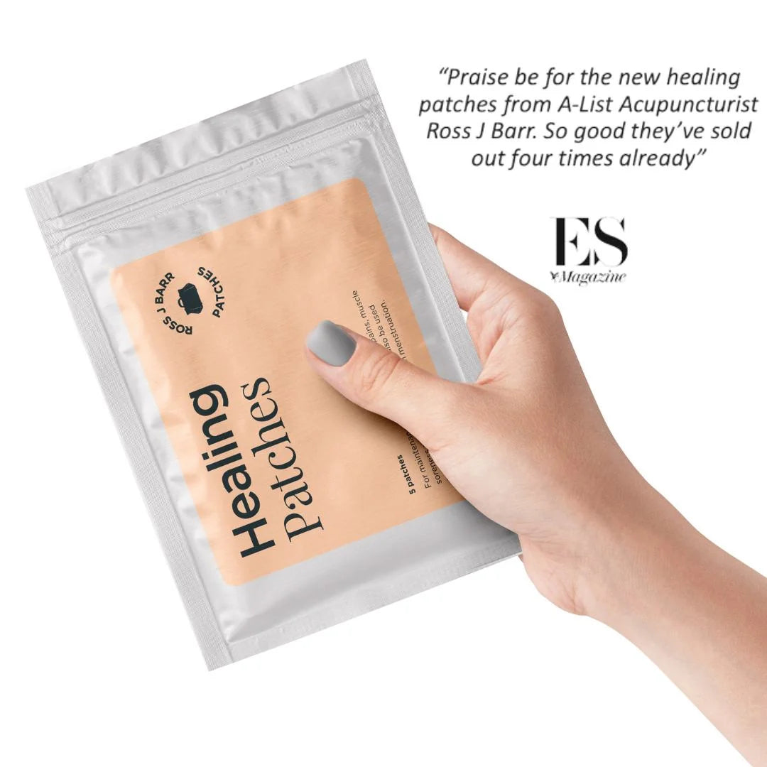 Ross J. Barr Patch Pack 25 patches – key benefits infographic: complete patch collection for sleep, calm and healing support