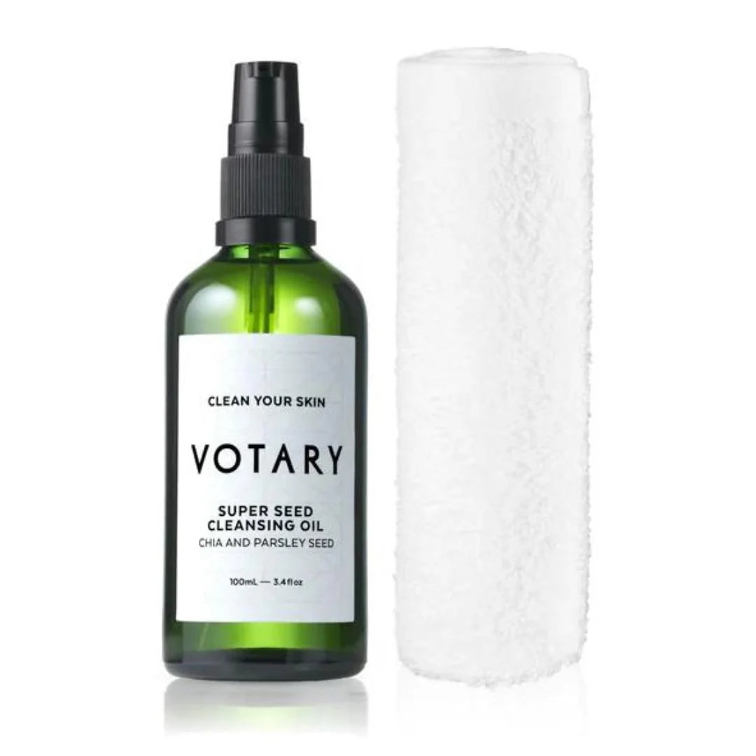 Votary Super Seed Cleansing Oil Chia & Parsley Seed 100ml – product and box packaging shot on white background