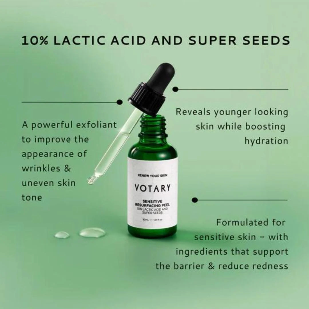 Votary Sensitive Resurfacing Peel - 10% Lactic Acid and Super Seeds, 30ml